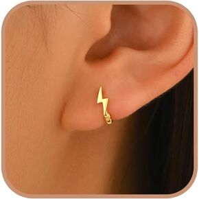 Lightning Bolt Earrings 925 Sterling Silver Small Huggie Hoop Earrings for Women Cute Dainty 14K Gold Plated Hypoallergenic Earrings Trendy Cartilage Earrings Jewelry Birthday Gifts for Daughter in Saudi Arabia