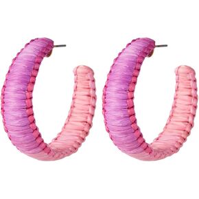 Boho Raffia C-Shaped Hoop Earrings for Women, Lightweight Handmade Woven Beach Statement Jewelry in Saudi Arabia