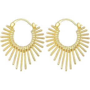 Hecila Gold Earrings for Women Statement Golden Fan Shaped Hoop Earrings Sunburst-Style Hinged Hoop Earring 14K Gold Plated Trendy Non Tarnish Chunky Textured Huggie Earring Jewelry Gift Everyday Use in Saudi Arabia
