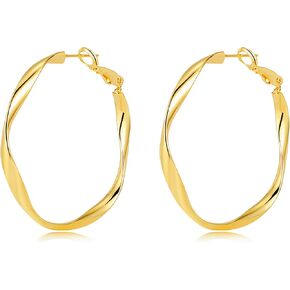 50mm Large Twisted Hoop Earrings, 18k Gold Plated with 925 Sterling Silver Posts, Trendy Statement Circle Hoops, Lightweight Dainty Jewelry for Women in Saudi Arabia