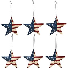 Linfevisi Patriotic Star Ornaments, 6 Pack, 3.6 Inch, Metal, Americana, Red White and Blue, Hanging, Independence Day, Memorial Day, 4th of July, Veteran Day, Christmas in Saudi Arabia