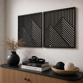 River's Edge Essentials Wood Mountain Wall Decor – Modern Wood Wall Art for Living Room, Bedroom & Cabin | Wooden Mountain Wall Art Decor | Rustic Geometric Nature Panels, Set of 2 - Large 21.5" in Saudi Arabia