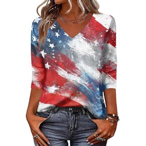 250th Anniversary USA Shirt Women American Flag T Shirt 4th of July Patriotic Tees V Neck 3/4 Length Sleeve Tops in Saudi Arabia