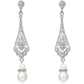 1920s Vintage Pearl Earrings for Women Trendy Elegant Rhinestone Teardrop Pearl Dangle Drop Earring Gatsby Themed Wedding Earrings Art Deco Jewelry Gifts in Kuwait