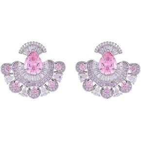 14K Gold Moissanite Fan Shape Earrings, Heavy Craftsmanship Dangle Earrings for Women Wedding Banquet, Elegant Colorful Gemstone Jewelry for Evening Party in Saudi Arabia