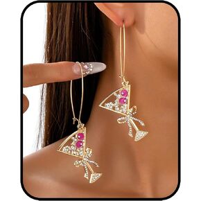 Cocktail Martini Drop Earrings for Women, Gold Tone Rhinestone Drip Oil Dangle Drop Creative Party Statement Jewelry for Banquet Night Out in Saudi Arabia