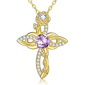 14K Gold Crose Rose Infinity Necklace for Women, Cross Jewelry with Birthstone Pendant,Christian Religious First Communion Gifts, 18+2 Inch Chain in Saudi Arabia