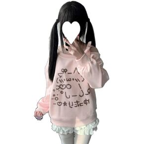 Tenshi Kawaii Kawaii Off Shoulder Cat Graphic Sweatshirt Harajuku Y2K Oversized Pullover Anime Long Sleeve Top in Saudi Arabia