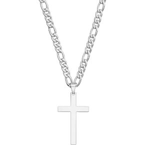 14K White Gold Figaro Chain Style Cross Pendant Necklace Solid Plated Clasp for Men,Women Diamond Cut Valentine 24inch in Saudi Arabia