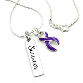 Purple Ribbon Necklace - Pancreatic Cancer, Lupus, Epilepsy, Cystic Fibrosis Awareness/Survivor - Crohn's, Fibro, Spoonie - Survivor Gift in Saudi Arabia