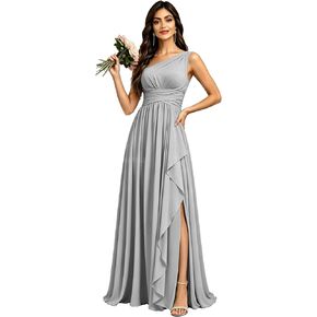 One Shoulder Bridesmaid Dresses for Women Long Ruffle Chiffon Formal Wedding Guest Dress with Slit in Saudi Arabia