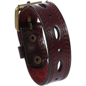Vintage Wide Cowhide Leather Print Pattern Cuff Bracelet Retro Adjustable Handmade Genuine Leather Wrap Wristband Bangle with Snap Button for Men Women Halloween Costume Party in Saudi Arabia