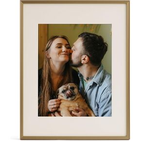 11x14 Metal Picture Frame with Mat for 8x10 Prints, Aluminum Photo Frame 11 by 14 for Wall or Tabletop Display with Vertical Horizontal Hanging for Home Office Gallery Wall Decor, Gold, 1 Pack in Saudi Arabia