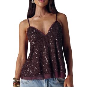 MakeMeChic Women's Sequin Babydoll Tank Top Peplum Flowy Spaghetti Strap Y2k Cute Cami Going Out Tops in Saudi Arabia
