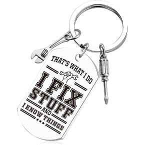 Dad Keychain Gifts for Men - Fix Stuff and I Know Things Keychain, Cool Fathers Day Birthday Christmas Gift Ideas for Dad Husband Grandpa, Gift for Man Mechanic Handyman Engineers in Saudi Arabia