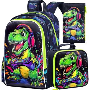 KLFVB 3PCS Boys Dinosaur Play Game Backpack Set, Water Resistant 16" Kids Preschool Bookbag with Lunch Box in Saudi Arabia