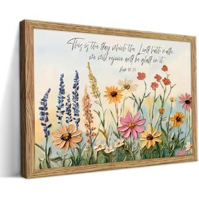 Framed 3D Textures Christian Floral Scripture Canvas Wall Art Wildflower Bible Verse Painting Psalm Religious Faith Poster Print for Living Room Bedroom Prayer Corner Decoration in Saudi Arabia