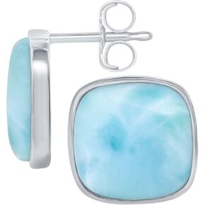 Sterling Silver Larimar Square Stud Earrings for Women - Natural Larimar Gemstone - Hypoallergenic - Blue Turquoise Stones - Perfect for Valentine's Day, Mother's Day, Birthdays in Kuwait