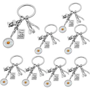 8Pcs Cooking Keychain Alloy Kitchen Keyrings Fried Egg Pan Cook Book Tableware Food Mixer Charm Keychains for Women Men Gift or Chef Gift in Saudi Arabia