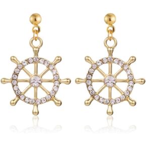 exquisite for women boat anchor and rudder sailboat pendant earrings with rhinestones inlaid in the middle for anniversary celebration birthday party jewelry gift in Saudi Arabia