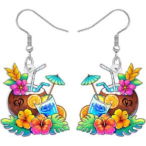Acrylic Cute Hawaiian Island Style Dangle Earrings for Women Floral Tropical Coconut Tree Earrings Summer Jewelry for Beach Lovers Gifts Vacation Party Charms in Kuwait