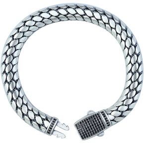 925 Silver 8MM Popcorn Chain Bracelet, Onyx Stone Box Lock Curb Chain Bracelet, Elegant Men Chain Bracelet, Solid Silver Chain, Gift For Men in Saudi Arabia