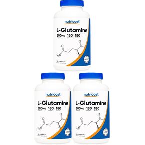 Nutricost L-Glutamine 800mg, 180 Capsules - Gluten Free, Non-GMO in Saudi Arabia