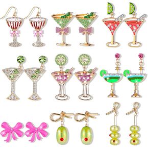 Tondiamo 9 Pairs Martini Earrings Novelty Champagne Glass Cocktail Fruit Earrings Metal Jewelry for Woman Martini Party Favors for Wine Glass Alcohol Goblet Beach Holiday Earring Gifts Decorations in Saudi Arabia