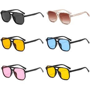 6 Pieces Retro Square Aviator Sunglasses for Women Men Trendy Classic 70s Oversized Aviator Plastic Frame Sun Glasses in Saudi Arabia