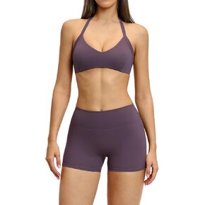 QBGJTD Women Two Piece Workout Sets Open Back Sports Bra Matching High Waist Gym Shorts Yoga Athletic Clothes in Kuwait