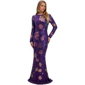 Long Sleeve Sequin Formal Dress Floral Sequin Evening Night Party Maxi Gown in Saudi Arabia