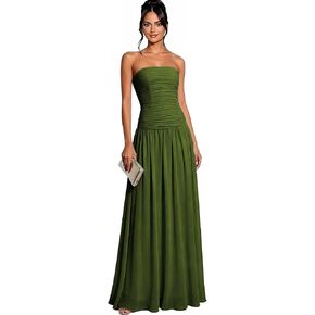 Women's Strapless Long Bridesmaid Dresses Chiffon A Line Pleated Formal Wedding Guest Dress in Saudi Arabia