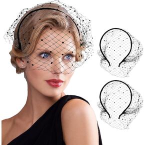 2Pcs Black Veil Headband,1920s Flapper Fascinator Mesh Veils Headband with Rhinestones,Black Birdcag-e Veil for Women's Bridal,Wedding,Tea Party & Funeral Occasions(Black,Size:14.5 * 12cm) in Saudi Arabia