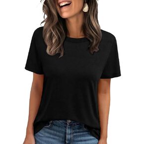 Jescakoo Womens Tops Summer Short Sleeve Ribbed Trim Crewneck T Shirts Spring Vacation Outfits Fashion Clothing Basic Tee in Saudi Arabia