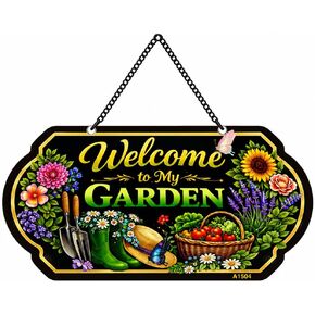 Welcome to My Garden Sign Outdoor Decor, 10x5 Inch Adjustable 24" & 37" Height Aluminum Garden Yard Sign with Stake, UV Printed Metal Garden Sign for Lawn Fence Wall, Gift for Gardeners in Saudi Arabia