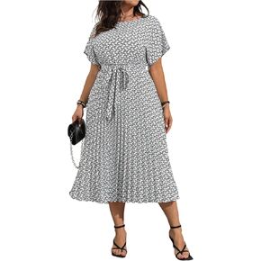 Floerns Women's Plus Size Summer Midi Dress Dolman Sleeve Pleated Work A Line Dresses in Saudi Arabia