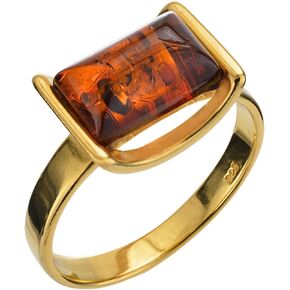 Amber Women's Jewelry - Genuine Baltic Honey Amber and Gold Plated Sterling Silver Ring in Saudi Arabia