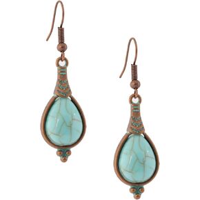MINACHI Boho العتيقة النحاس لهجة خلق الفيروز الدمعة تتدلى أقراط للنساء، خمر المجوهرات القبلية الغربية هدية للنساء in Kuwait