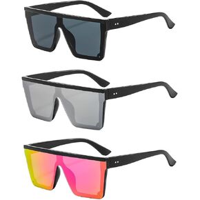 3 Pieces Square Oversized Sunglasses for Women Men Flat Top Large Black Frame Fashion Shades in Saudi Arabia