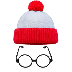 2 Pcs Red and White Striped Hat Halloween Hats with Pompoms for Men Women Glasses Nerd Cosplay Costume Party Props in Saudi Arabia