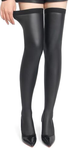 PU Leather Thigh High Stockings Widened Elastic Band Top with Stay Up Hosiery Pantyhose Lingerie XS-5XL in Saudi Arabia