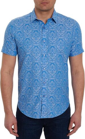 Robert Graham Men's Bayview Short-Sleeve Woven Button Down Shirt, Premium Cotton Knit Top, Classic-Fit & Richly Detailed in Kuwait
