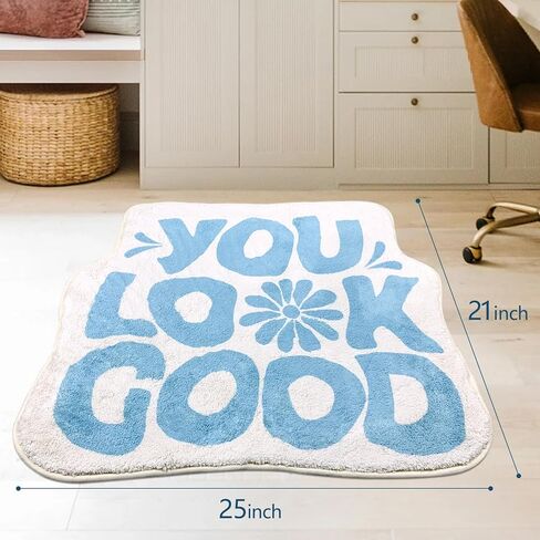 SHIYUE You Look Good Bath Mat Cute Funny Flower Bathroom Rug, Soft Absorbent Water Non Slip, Superior Washable Microfiber Cool Shower Preppy Decor Rug (Sky Blue 21"x25") in Saudi Arabia