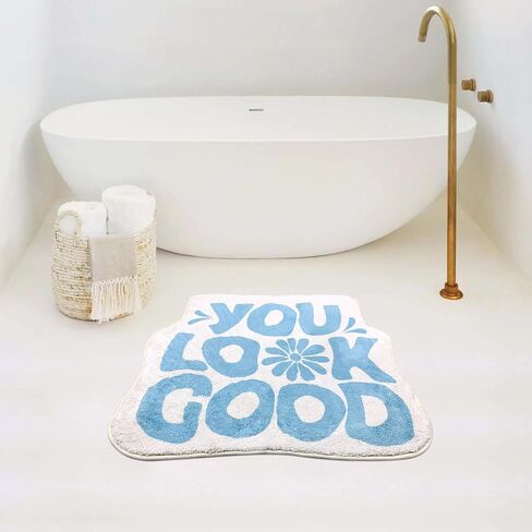 SHIYUE You Look Good Bath Mat Cute Funny Flower Bathroom Rug, Soft Absorbent Water Non Slip, Superior Washable Microfiber Cool Shower Preppy Decor Rug (Sky Blue 21"x25") in Saudi Arabia