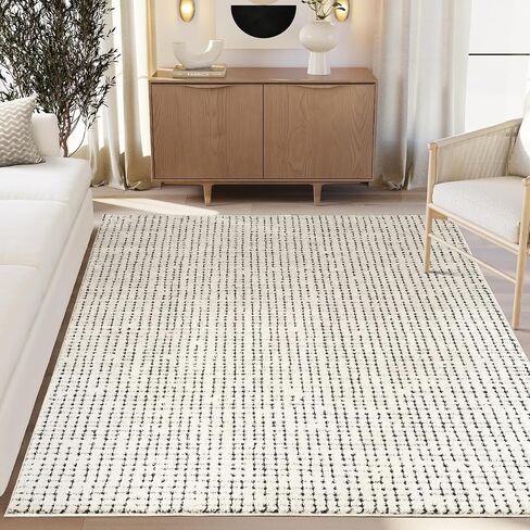 Abani Cream/Black Area Rug – 7'9" x 10'2" – Oliver Collection – Crosshatch Pattern – Non-Shedding, Easy to Clean – Durable for Living Room, Bedroom, or Office, Pet & Child Friendly in Kuwait