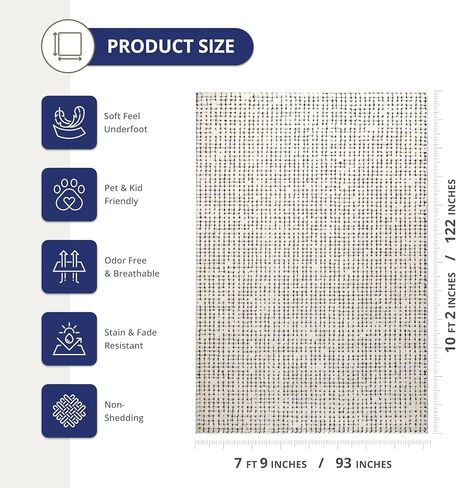 Abani Cream/Black Area Rug – 7'9" x 10'2" – Oliver Collection – Crosshatch Pattern – Non-Shedding, Easy to Clean – Durable for Living Room, Bedroom, or Office, Pet & Child Friendly in Kuwait