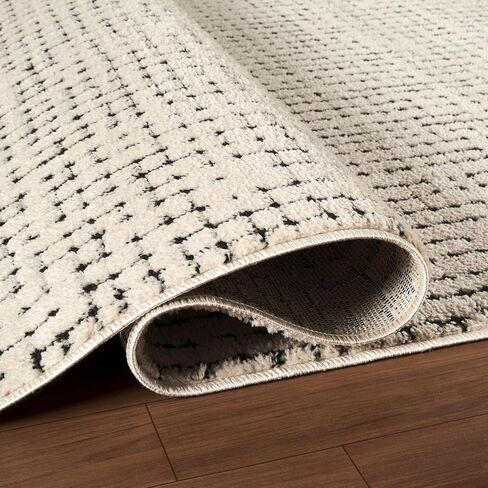 Abani Cream/Black Area Rug – 7'9" x 10'2" – Oliver Collection – Crosshatch Pattern – Non-Shedding, Easy to Clean – Durable for Living Room, Bedroom, or Office, Pet & Child Friendly in Kuwait