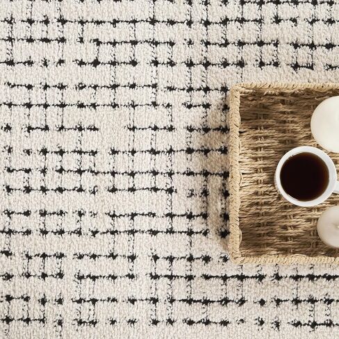 Abani Cream/Black Area Rug – 7'9" x 10'2" – Oliver Collection – Crosshatch Pattern – Non-Shedding, Easy to Clean – Durable for Living Room, Bedroom, or Office, Pet & Child Friendly in Kuwait