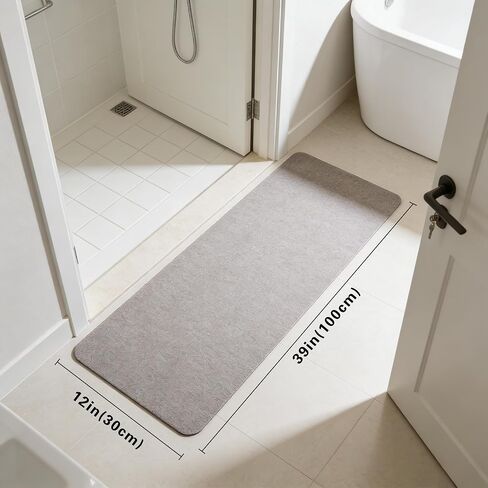 Bath Mat for Narrow Spaces, Super Absorbent Doorway Floor Mat, Non-Slip Threshold Rugs Fit for Under Door, Cuttable Ultra Thin Bath Mat (Light Grey, 1' x 3'3" (Rectangular with Round Corner)) in Saudi Arabia
