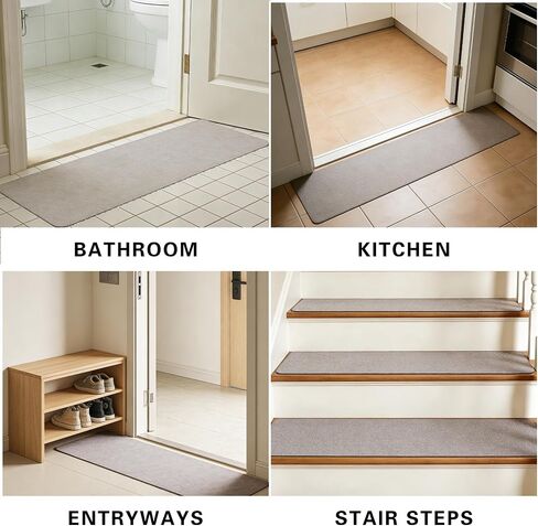 Bath Mat for Narrow Spaces, Super Absorbent Doorway Floor Mat, Non-Slip Threshold Rugs Fit for Under Door, Cuttable Ultra Thin Bath Mat (Light Grey, 1' x 3'3" (Rectangular with Round Corner)) in Saudi Arabia